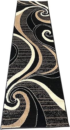Amazon Com Modern Runner Contemporary Area Rug Dark Brown Black Beige Carpet King Design 344 2 Feet X 7 Feet 3 Inch Furniture Decor