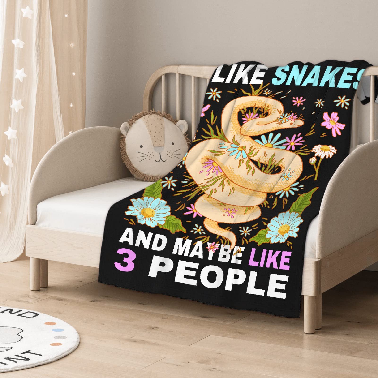 Snake Blanket,Gift for Child, I Like Snakes and Maybe Like 3 People Blankets Soft Flannel Bed Throws Lightweight Cozy Fluffy Plush Decorative Quilts 50 x 40 in S for Kids