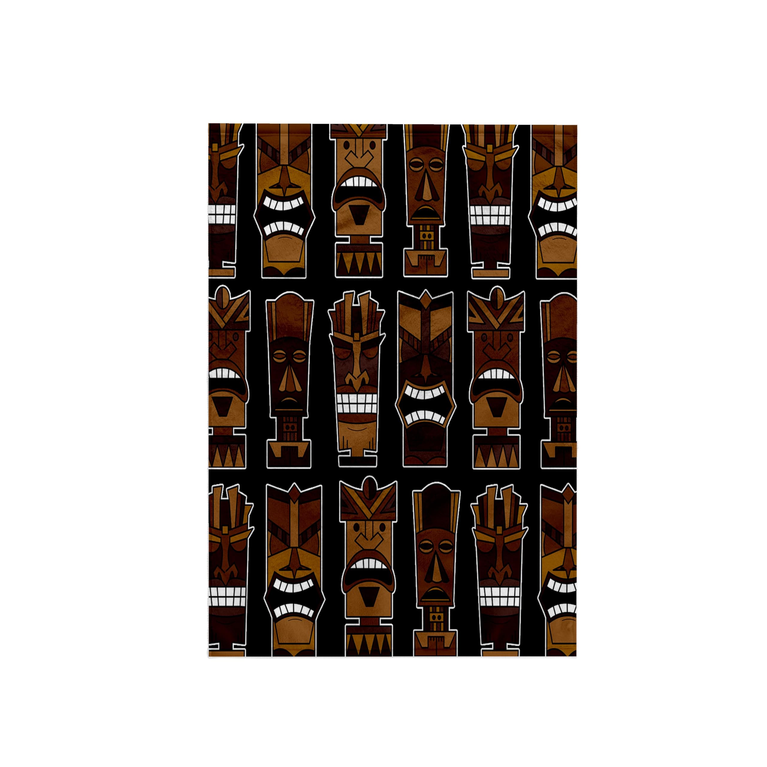 3dRose "Cute Tiki Mask Print Large, Brown on Black Towel, Polyester/Cotton, White, 15 x 22-Inch