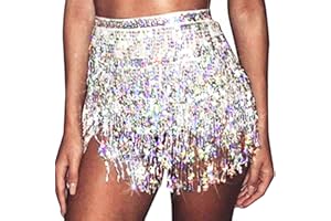 GRAEEN Sequin Tassel Belly Dance Skirt Fringe Hip Scarf Skirts for Women