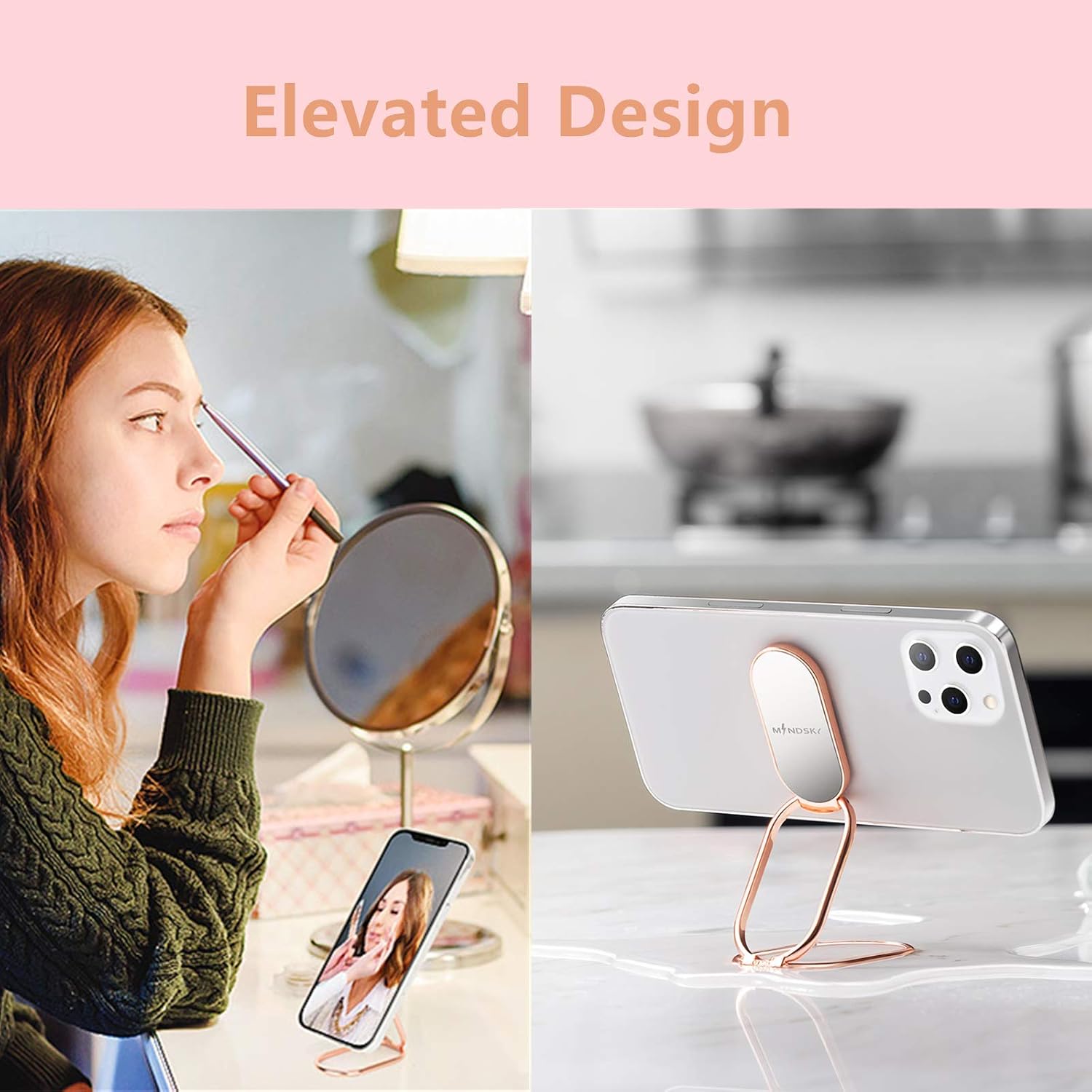 MINDSKY Phone Ring Holder Finger Kickstand 360°Rotation Ultra-Thin Cell Phone Back Grip Foldable Cellphone Stand Compatible with iPhone iPad Smartphones Tablets (with Universal Magnetic Car Mount) - Image 4