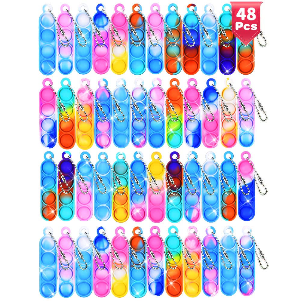Ainiv 48 PCS Mini Fidget Pop Bubble Toys, Strip Squeeze Toys Keyring, Poppet Bubble Sensory Toys, Stress Anxiety Relief Toys Desk Toy Wrap ADHD, Autism, School Office Adult…, Type F-48pcs