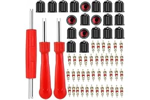 ARACEY 74Pcs Valve Core Removal Tool Set,50Pcs Copper Nickel-Plated Tire Schrader Valve Cores,20Pcs O-Ring Seal Valve Stem Caps, 4 Pieces Dual Single Head Valve Core Remover Tool Tire Repair Tools