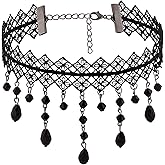 Sacina Gothic Vintage Black Floral Teardrop Lace Choker, Gothic Necklace, Goth Jewelry, Halloween Christmas Jewelry Gift for Women