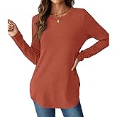 NORACORA Women Long Sleeve Shirts Loose Tunic Crew Neck Lightweight Side Split Casual 2026 Spring Trendy Basic Tshirts Blouse