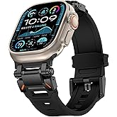 WINGLE Silicone Rubber Bands for Apple Watch Band Ultra 3/2/1 Band Ultra 49mm Series 11 10 46mm 45mm 44mm 42mm SE 3/2/1 9 8 7 6 5 4 3 2 1 Men, Military Rugged Metal Connector iWatch Sport Bands, Black