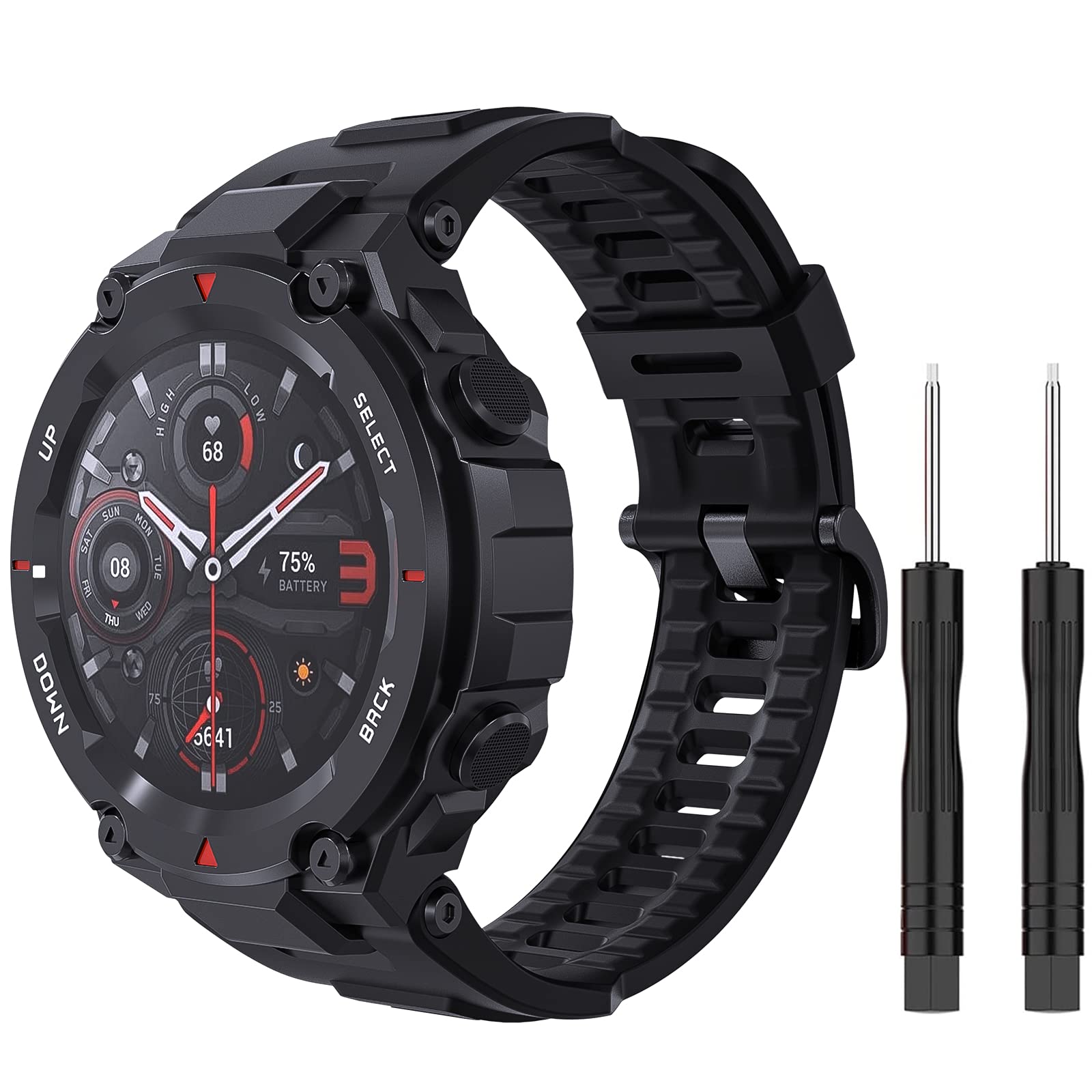 TiMOVO Band Replacement Compatible with Huami T-Rex/T-Rex pro Smartwatch, Soft Silicone Adjustable Watch Band, Skin-Friendly Strap for T-Rex/T-Rex Pro with 2 Install Tools - Black