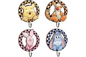 QZCYU 4Pcs Winnie Nursery Hook Cute Towel Hanger, Winnie Baby Room Decor, Wooden Wall Hooks for Hanging Clothes Robes Towels 