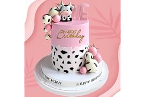 ZAFENA 14 Pcs Cow Cake Decorations Pearls Balls Cake Toppers with Gold Happy Birthday Acrylic Cake Topper for Baby Shower Wedding Birthday Party Decor (Pink)