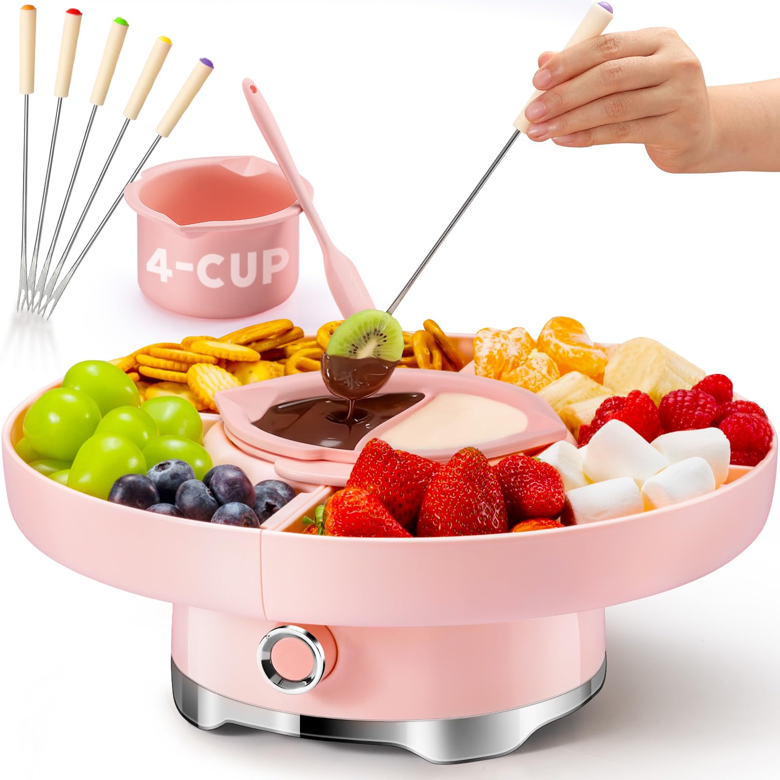 Photo 1 of LUSHYUM Chocolate Fondue Pot Set Electric Melting Machine, 4-Cup Capacity 4 Trays 5 Forks 1 Spatula Cheese Warmer, Ideal Gift for Couple Family & Date Night Idea House Warming Holidays Essentials