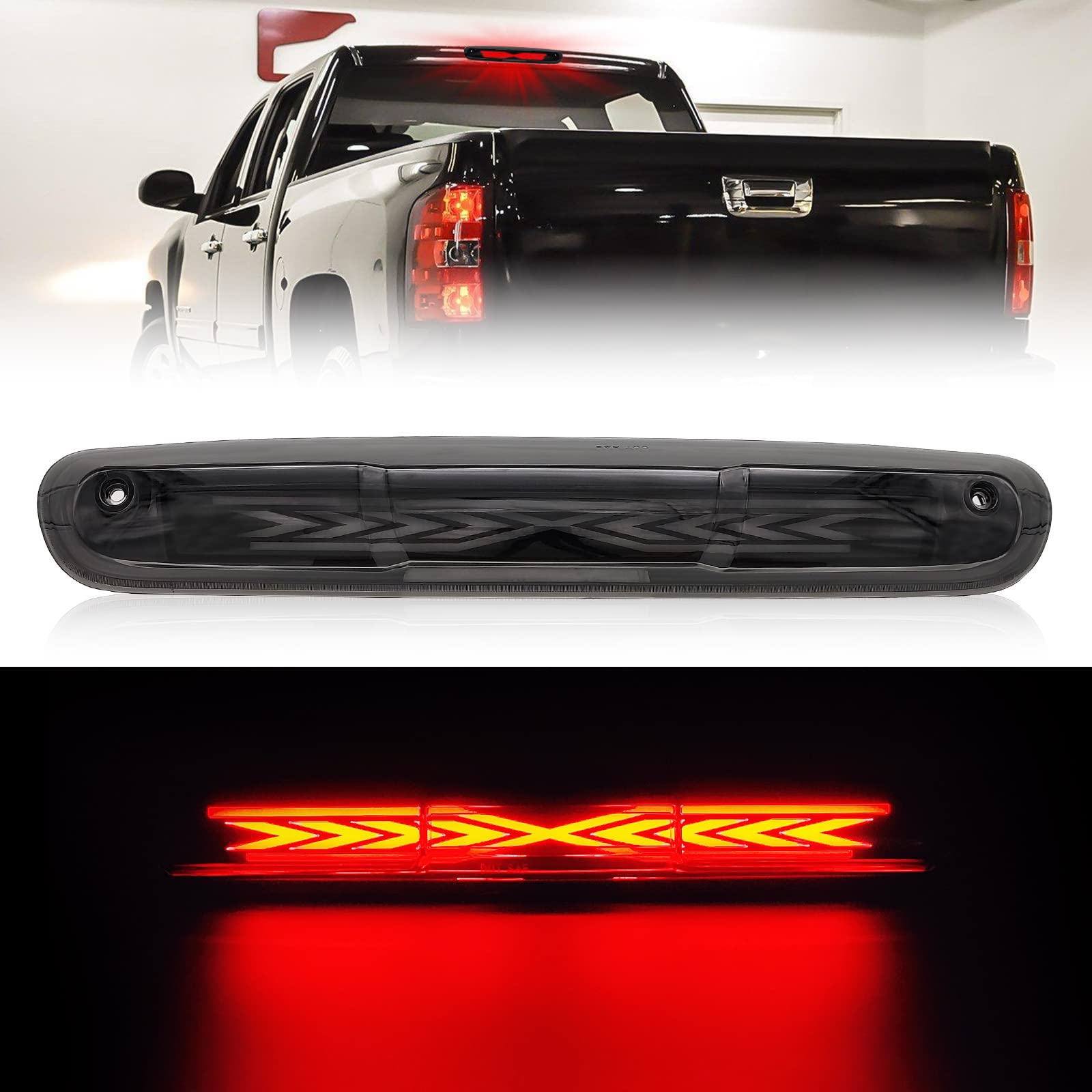 Photo 1 of Third 3rd Brake Light for 2007-2013 Chevy Silverado/GMC Sierra 1500 2500 3500, X STYLE Sequential LED High Mount Stop Light2014 Silverado/Sierra Classic, Rear Center Cab Roof Tail Lamp