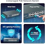 YuanLey 18 Port Gigabit PoE Switch 16 PoE+ 2 Uplink 250W view 6