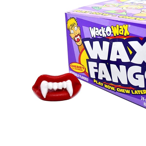 WACK-O-WAX FANGS – FUN CANDY HALLOWEEN TOY – INDIVIDUALLY WRAPPED PEANUT AND GLUTEN FREE CANDY – CHERRY, 24 COUNT BOX