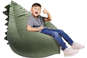 DECALSWEET Dinosaurs Bean Bag Chair Stuffed Animal Toy Storage Bag for Kids, Large Size Extra Soft Girls Boys Storage Organizer with Zipper, Beanbag Chairs for Home, 31×30×25 Inch (Cover Only)