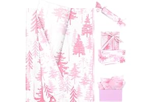 WELPURCH 100 Sheets Christmas Tree Tissue Paper, 20 x 14in Watercolor Xmas Tree Gift Wrapping Paper Greenery Art Decorative Tissue for Christmas Winter Party Supplies (Pink)