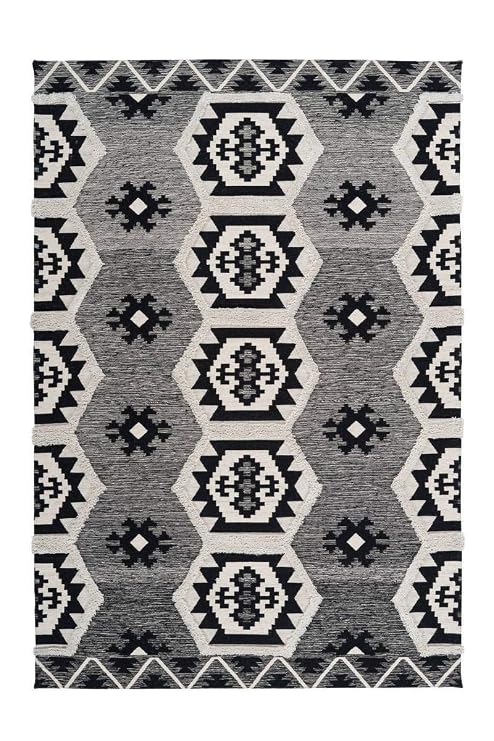 Ethno Teppich Maya Design Inka Muster Teppiche Zick Zack Grau
