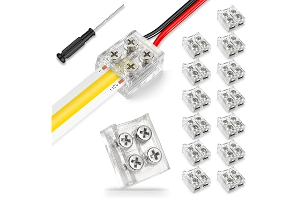 RESHAKE 15 Pack LED Strip Connectors 2 Pin 8mm Solderless, Transparent LED Tape Light Connectors, Strip to Wire LED Connector