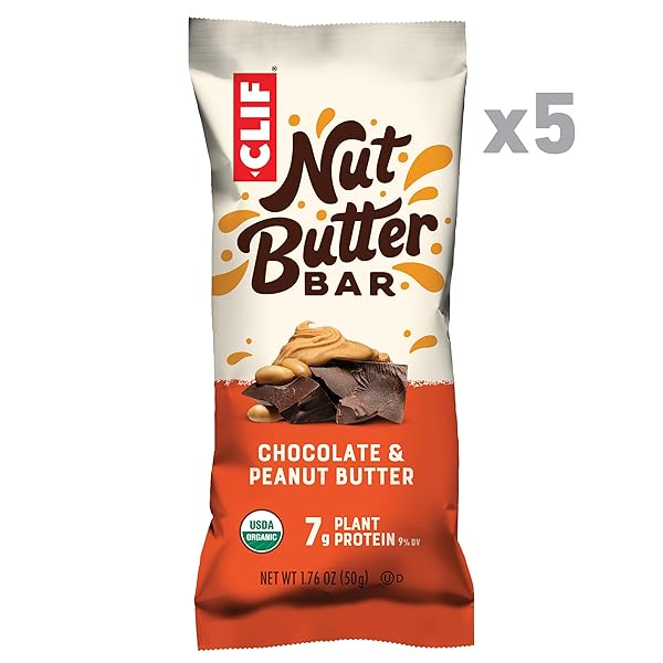 CLIF NUT BUTTER BAR – CHOCOLATE PEANUT BUTTER – ENERGY SNACK BARS – NON-GMO – USDA ORGANIC – PLANT BASED – LOW GLYCEMIC – 1.76 OZ. (5 PACK)