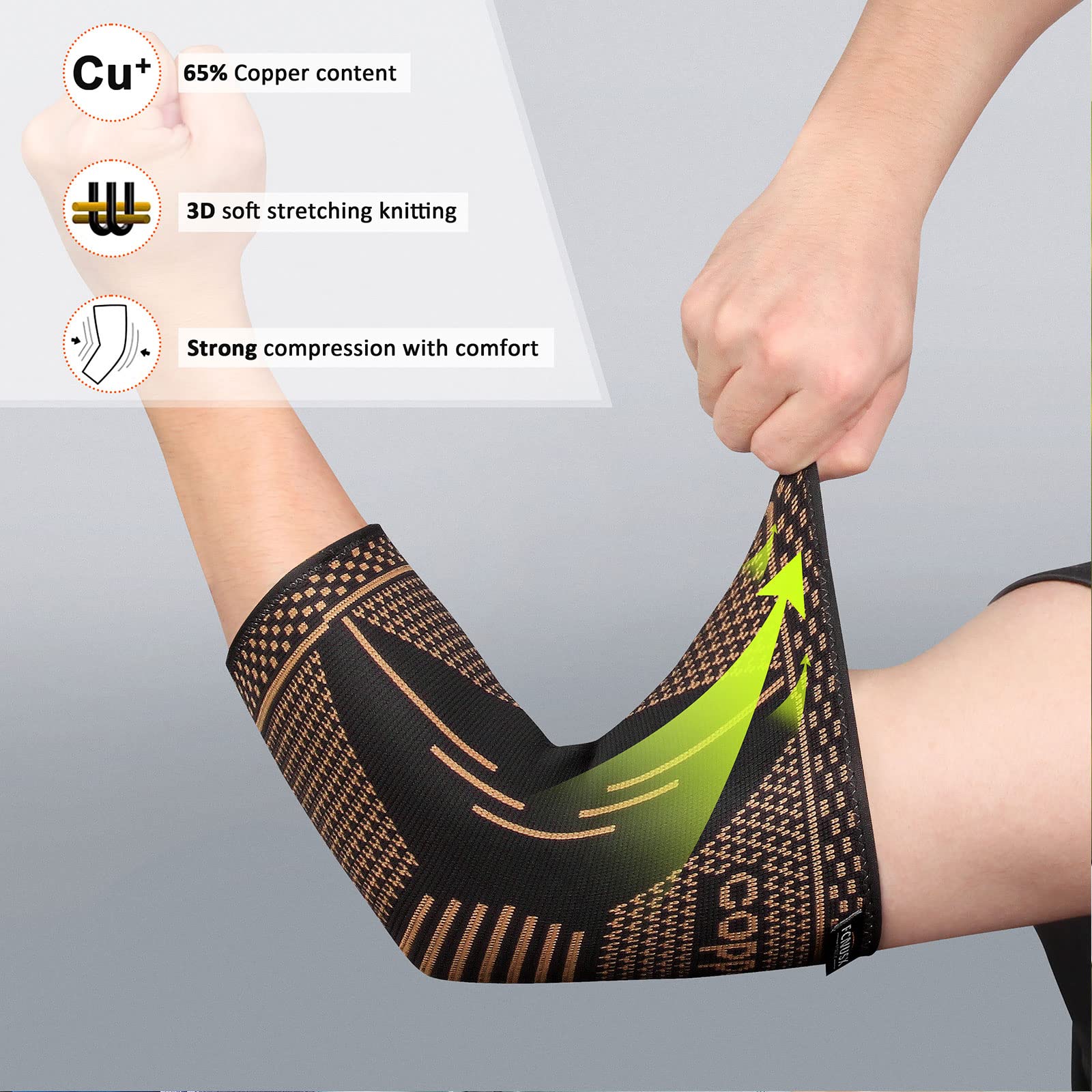 Copper Elbow Brace Compression Sleeves for Pain Relief Men Women, Arm Support Forearm Pads Braces for Tendonitis,Tennis, Golfers, Arthritis, Weight lifting