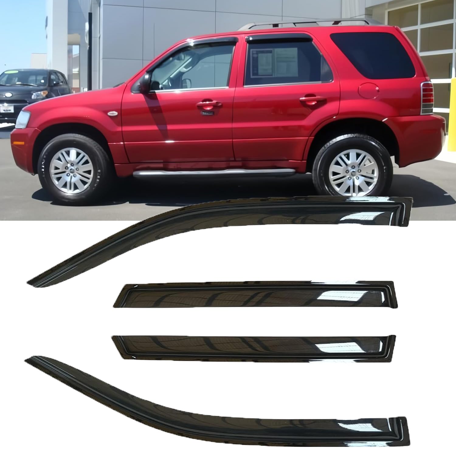 Photo 1 of VICOJETOR Rainproof Side Window Wind Deflectors for 2001-2012 Ford Escape/2008-2012 Mazda Tribute/2005-2011 Mercury Mainer, Nice Looking Window Visors for Cars,Vent Deflector for Escape/Tribute/Mainer