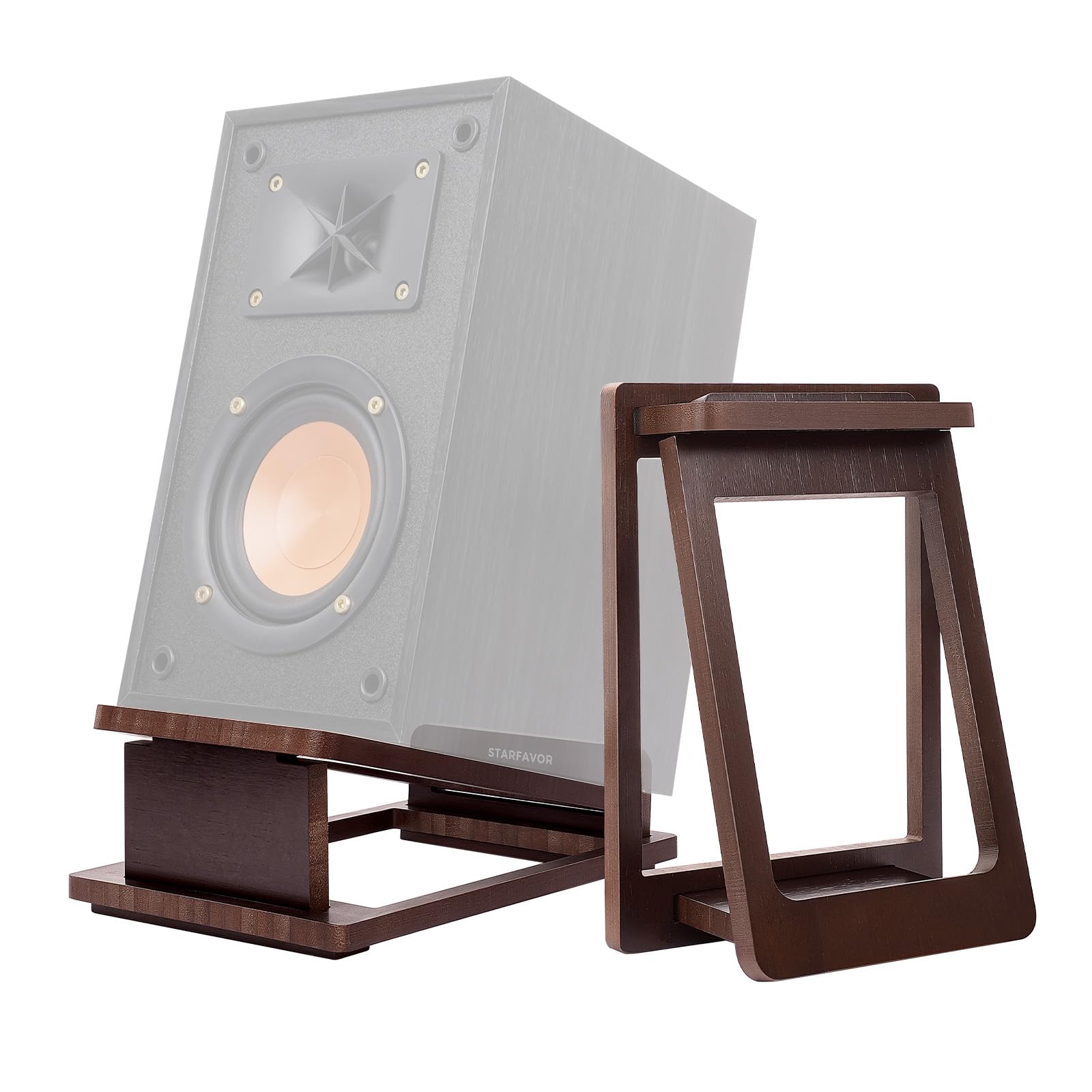 Photo 1 of Tilted Desktop Speaker Stands Pair for 3"-5" Speakers, Starfavor Detachable Speaker Holder with Vibration Absorption Pads, Wooden Speaker Riser for Bookshelf Speaker, Studio Monitors (SS-02)