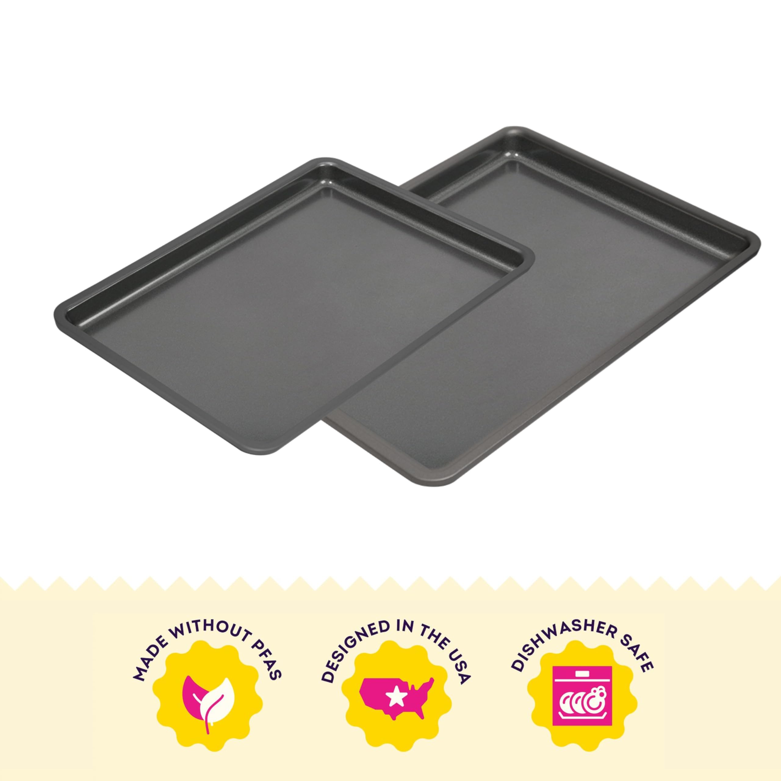 Wilton Silver 2- Piece Non-Stick Baking Sheet Set, Stainless Steel Bakeware for Baking and Roasting, Made without PFAS