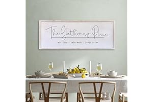 SURFAPANS The Gathering Place Wall Decor Sign 40"x15" Large Family Dining Room Vintage Wooden Framed Country Farmhouse Simple And Rustic Hanging For Kitchen Home Wall Art Decoration (White)