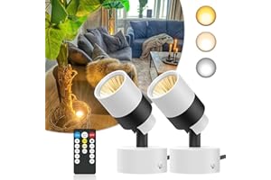 JIAQIYAN LED Spot Lights Indoor, 5W Dimmable Up Lighting with Remote Control & Timer, 3000K/4000K/5000K Ambient Lighing for Home Living Room, Wall and Table, with 5.9 FT Cord
