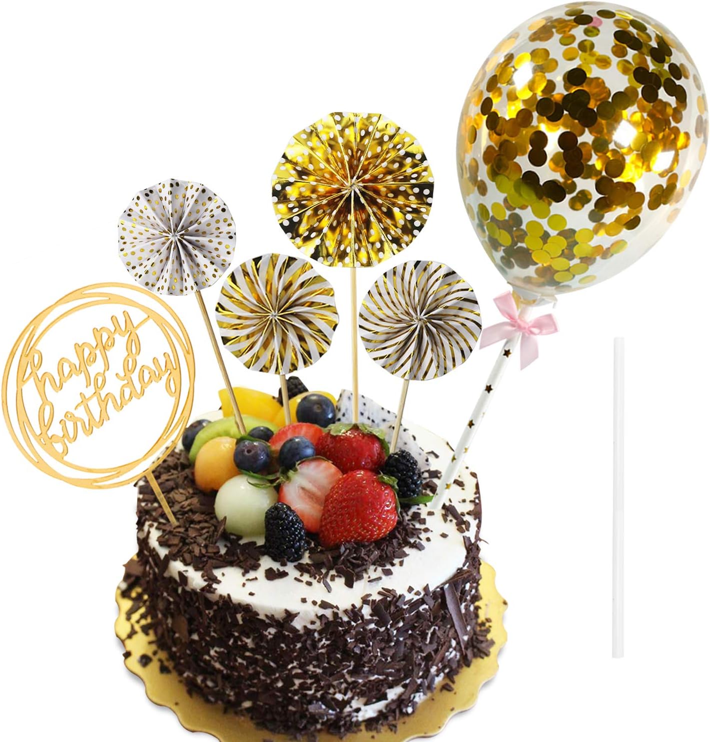 Decorations De Gateau Danniversaire En Papier Dore Avec Motif Eventail Et Confettis En Forme De Ballon En Acrylique Pour Cupcakes Figurines Pour Gateaux Accessoires De Decoration