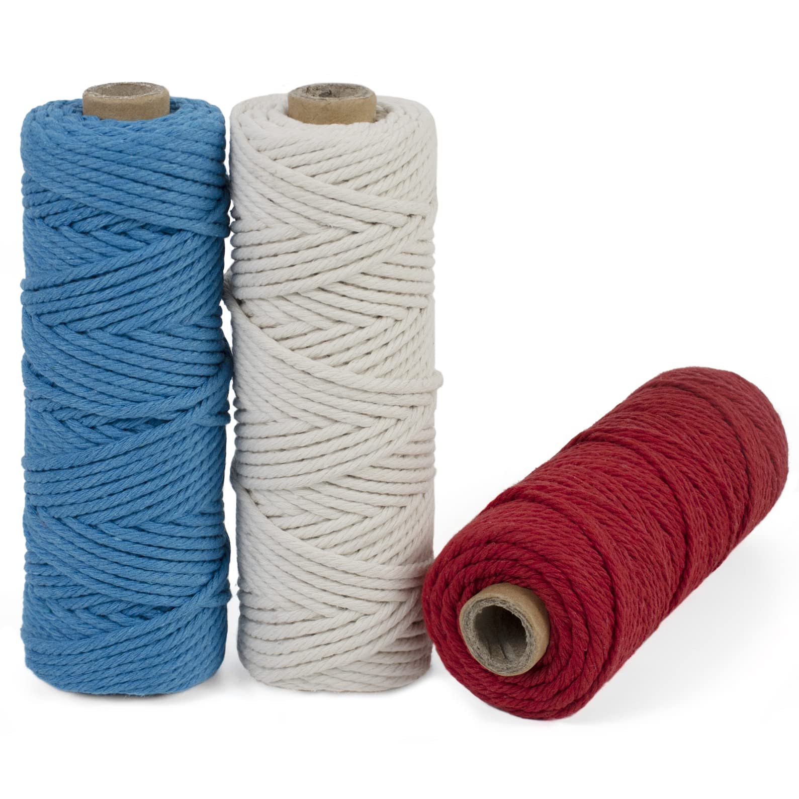 LEREATI Macrame Cord 3mm Set, 150m Thick Macrame Cotton Rope Yarn, 4 Strand Twisted Soft Macrame String for Crafts, Plant Hanger, Wall Hanging, Gift Wrapping, DIY, Home Decoration (3 Color P)