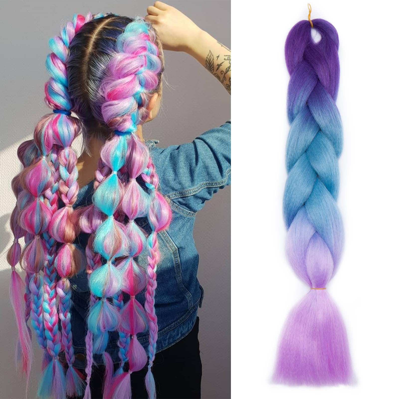 Silk-co Braids Extension Hair Ombre Jumbo Braiding Hair Extensions 24 inch [100g] Crochet Twist Synthetic [Purple-Blue-Light Purple] — image 1