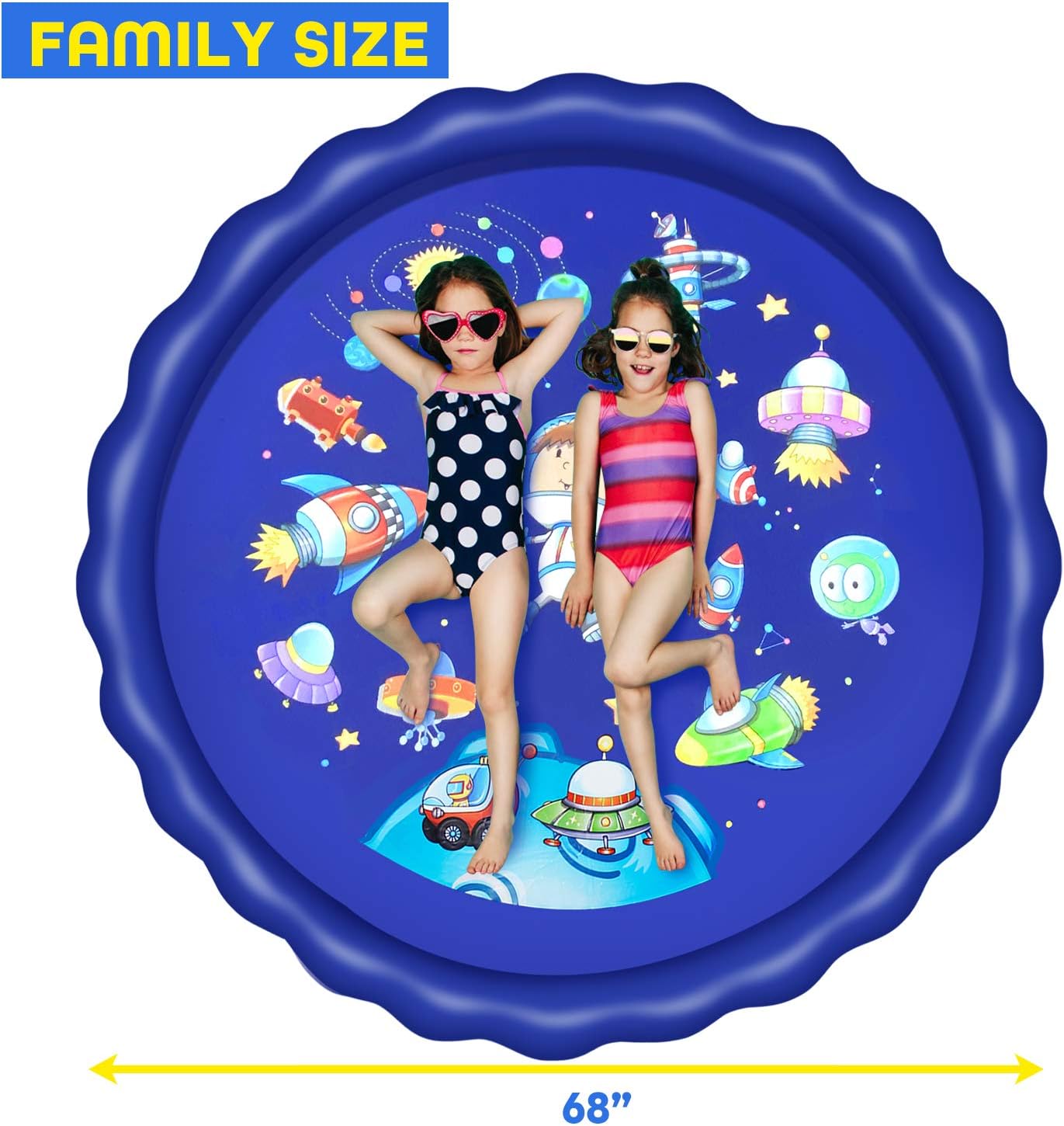 Desuccus Sprinkler for Kids, 3-in-1 Splash Pad 68" Wading Pool Sprinkler & Splash Inflatable Water Toys for Children Outdoor Play Mat for Babies, Toddlers, Preschoolers (Space): Toys & Games