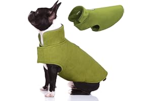 DENTRUN Windproof Winter Warm Fleece Medium Dog Coat Reversible Puppy Jacket Reflective Soft Pet Vest, Cold Weather Dog Sweater Apparel Leash Access Overcoat for Medium Breeds, Green, M