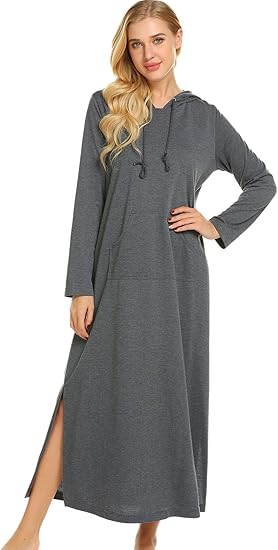 Ekouaer Sleepwear Long Sleeve Hooded Sweatshirt Robe Women Casaul