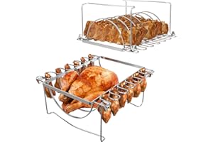 TAILGRILLER 3 in 1 Rib Racks & Chicken Leg Rack for Grill & Smoke, Foldable Roasting Rack, Roast up to 6 Large Ribs, 12 Chicken Leg, 1 Whole Chicken