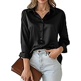 Simlakey Women's Satin Silk Button Down Shirts Silky Long Sleeve Office Work Shirt Business Casual Blouses Tops