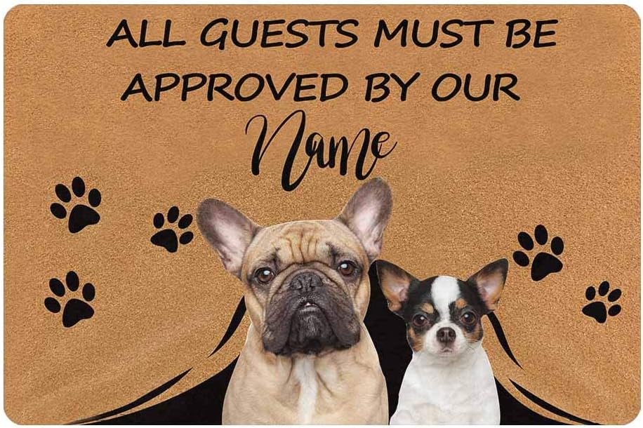 MyPupSocks Custom Personalized All Guests Must Be Approved by Our Pet Dog Doormat 23.6 x 15.7 Inches with Name Door Floor Mat Outdoor Indoor Front Welcome Mat Kitchen Rug