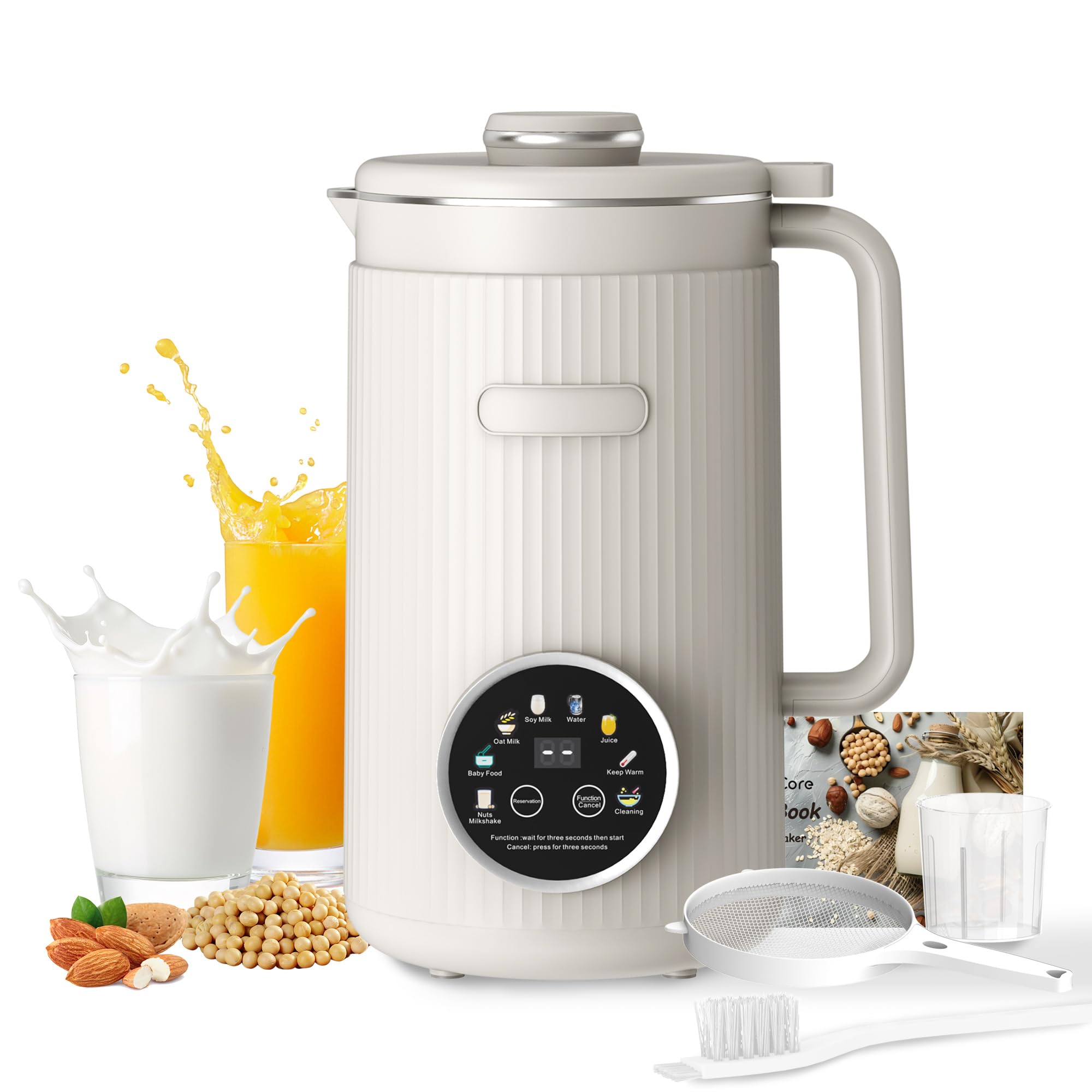 VBGK Licuadora automática para hacer leche de nueces 8 en 1 con 20 cuchillas, 40 oz de coco casero, soja, avena, almendras, leches a base de plantas y bebidas no lácteas con inicio retardado de 18 horas/mantener caliente/hervir agua/autolimpieza