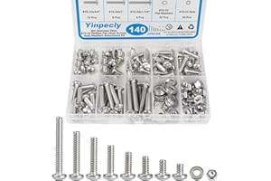 Yinpecly 140pcs #10-24 Phillips Pan Head Machine Screws Nuts Washers Assortment Kit,304 Stainless Steel, Coarse Thread, Fully Machine Thread(#10-24x 1/4", 5/16", 3/8", 1/2", 5/8", 3/4", 1", 1-1/4")