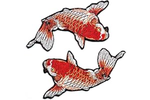 Umama Patch Set of 2 Red Carp Koi Fish Applique Patch Japanese Lucky Animal Embroidered Iron On Patches Craft Decorative Repair Logo Fabric Jeans Jackets Shoes Caps Bags