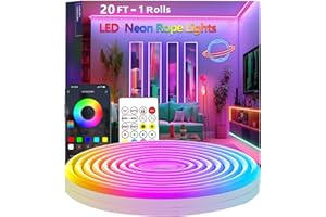 20Ft Neon Rope Lights,Flexible Led Rope Lights Control with App/Remote,Multiple Modes Rope Light,IP65 Outdoor Waterproof,Musi