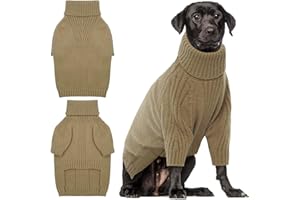 IKIPUKO XXL Dog Sweater, Large Size Dog Sweaters, Cable Knit Dog Pullover Sweater, Soft Dog Knitwear for Extra Large Dogs, Fall Dog Clothes, Christmas Pet Sweater for Pitbulls, Border Collie, Kahki 2XL