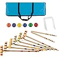Croquet Set- Wooden Outdoor Deluxe Sports Set with Carrying Case- Fun Vintage Backyard Lawn Recreation Game, Kids or Adults by Hey! Play! (6 Players)
