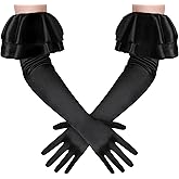 BABEYOND Long Gloves for Women - Puffy Sleeves Ruffle Cuff Gloves Satin Stretchy Elegant Costume for Wedding Opera Tea Party