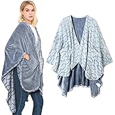 Bcareself Double-Sided Wearable Blanket Ultra Soft Flannel Shawl Blanket, Reversible Blanket,with Pockets, for Women and Men