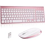 Wireless Keyboard and Mouse Combo,2.4GHz Ultra Slim Full Size Whispe-Quiet Compact for Laptop Notebook PC Computer Windows OS Android (Rosy Gold)