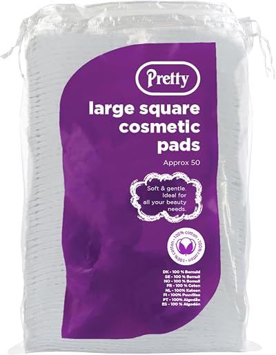 Pretty Cotton Pads 50pk Standard Size Square Cosmetic Make-Up Remover Pads