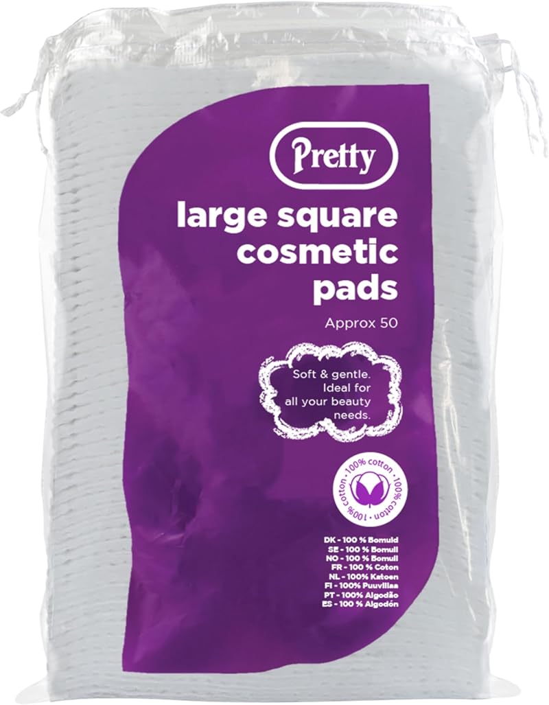Pretty Cotton Pads 50pk Standard Size Square Cosmetic Make-Up Remover Pads