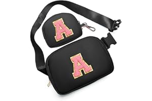 SAWGOS Birthday Gifts for 4 5 6 7 8 9 10 11 12 13 Year Old Girls, Crossbody Bags Fanny Pack with Initial Letter Patch Cute Stuff for Women Girls Teens (A, Black)