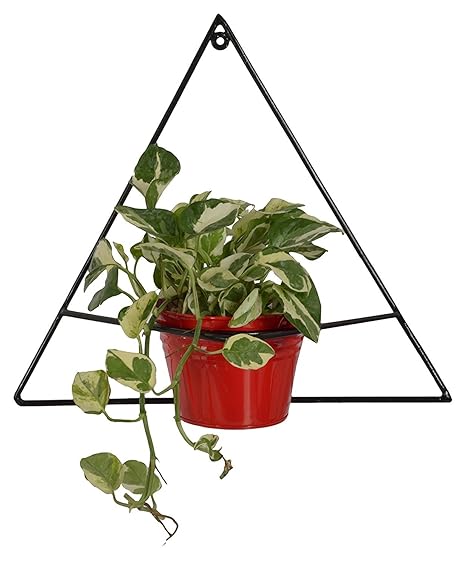 Green Gardenia Iron Red Triangle Shape Wall Bracket with Bucket Planter/Wall Planter-Red